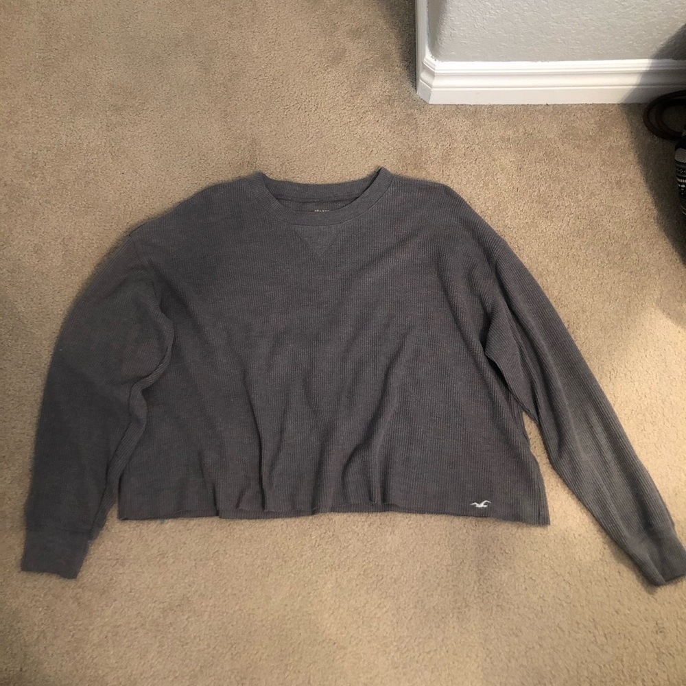 hollister grey cropped waffle long sleeve shirt